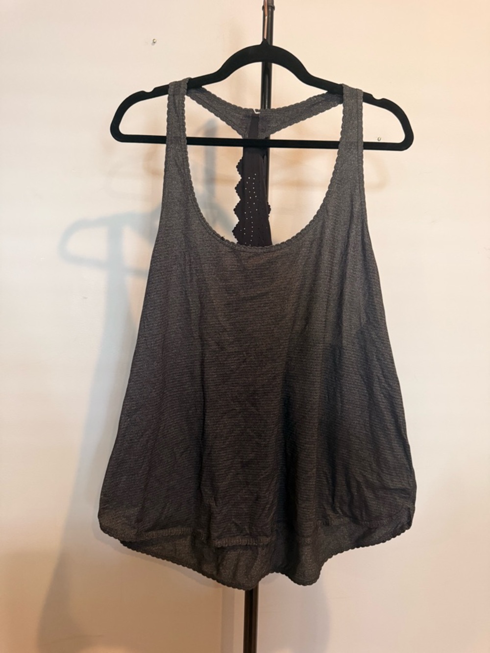 Lululemon Gray Racerback Tank Top with Lace Detail - Women